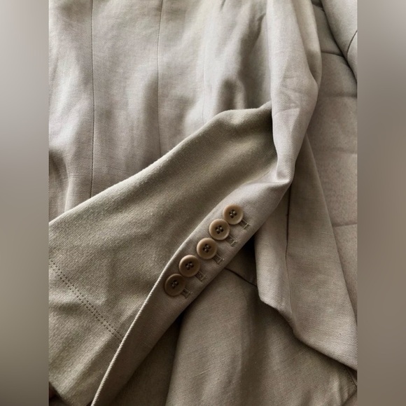 BCBG Max Azria Pumice Draped Front Jacket Blazer Camel Beige White Striped Sz XS - Picture 7 of 8